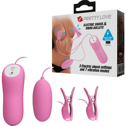 Pretty Love Flirtation - Pink Vibrating Egg and Nipple Clamps with Vibration and Electric Shock Functions