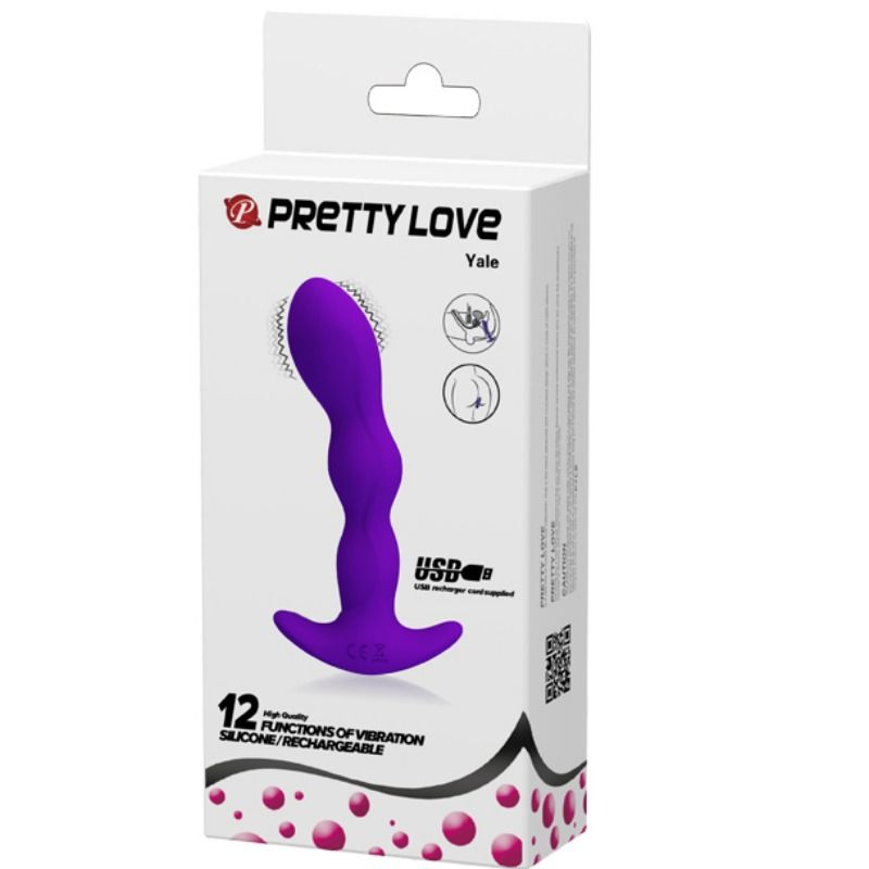 Pretty Love Bottom 12 Function Vibrating Anal Massager, Purple, USB Rechargeable, Textured, Prostate Stimulator, G-Spot