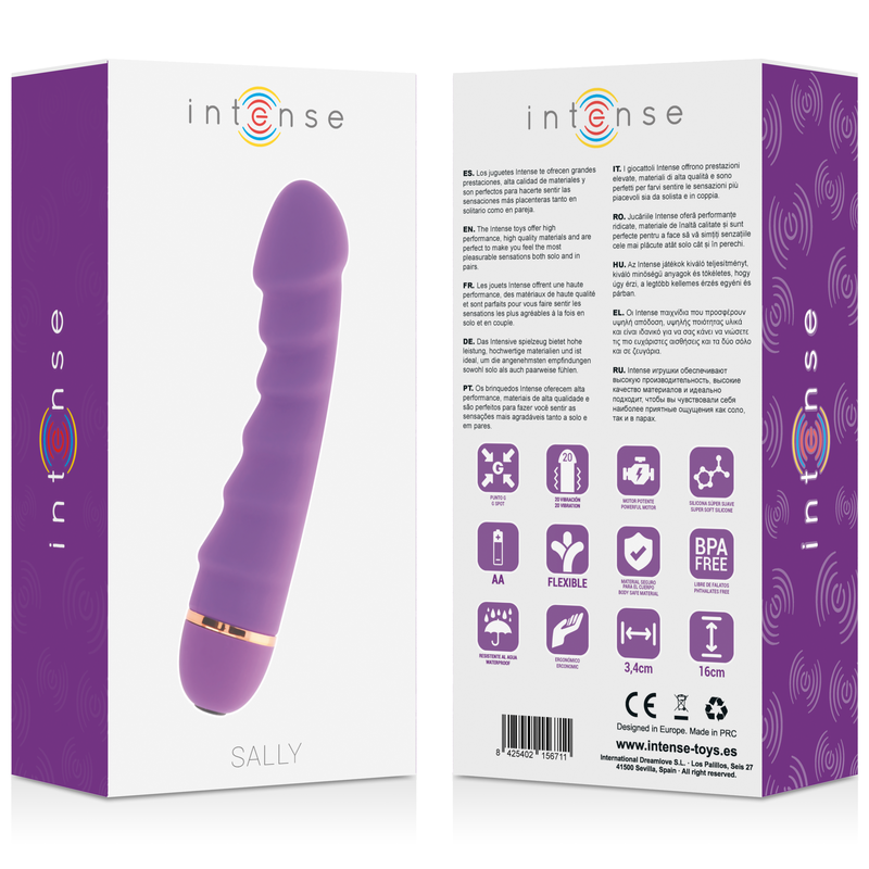 Intense Fun - Sally Vibrator with 20 Speeds, Soft Silicone, Purple, 3.4 cm x 16 cm, Water Resistant