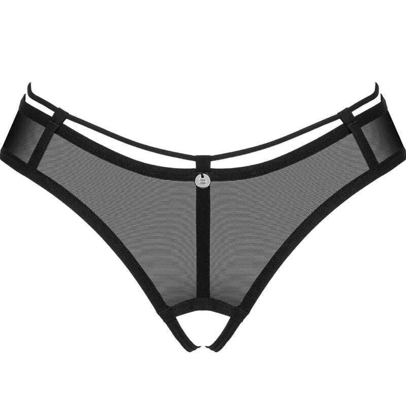 Obsessive Panties &amp; Thong - Roxelia Crotchless Thong XL/XXL, Black, Translucent Mesh, Comfortable Material