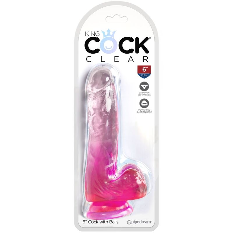 King Cock Clear - Realistic Dildo With Balls 13.5 cm Pink, TPE Material, Water Resistant