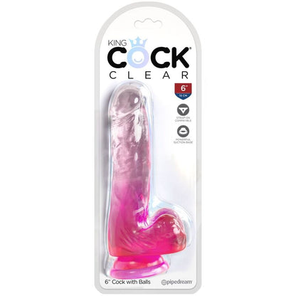 King Cock Clear - Realistic Dildo With Balls 13.5 cm Pink, TPE Material, Water Resistant