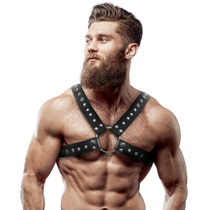 Fetish Submissive Attitude - Men's Faux Leather Cross Studded Chest Harness