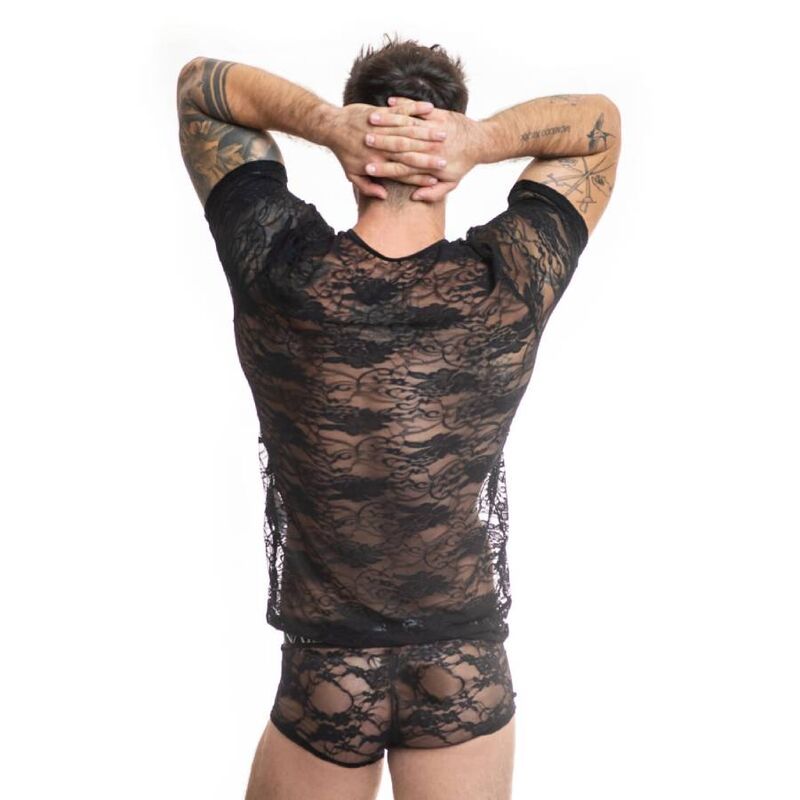 Anais Men - Romance Floral Print Black Lace T-Shirt, Size M