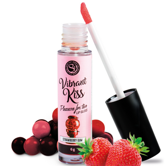 Secretplay - Lip Gloss Vibrant Kiss STRAWBERRY GUM 6 gr, 100% Edible, With Vibration Waves, Made in Spain