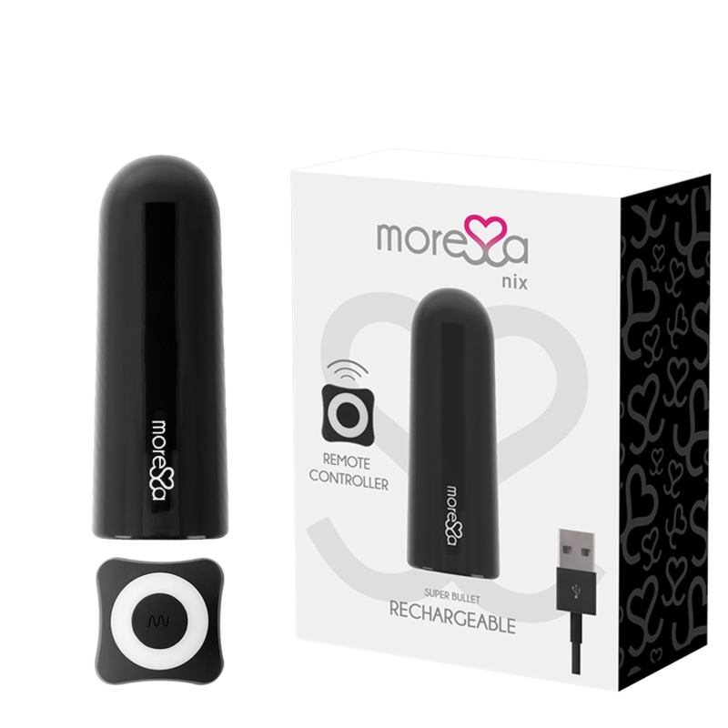 Moressa - Nix Remote Control Bullet Black, 7 Vibration Modes, Rechargeable, Medical Silicone, Waterproof, Dimensions: 77 x 28 mm