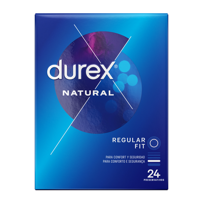 Durex - Natural Plus 24 Units - Latex Condoms, Easy to Insert, Longer and Wider Shapes