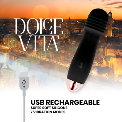 Dolce Vita - Three Black 7-Speed ​​Rechargeable Vibrator, Soft Silicone, 12.2cm Length