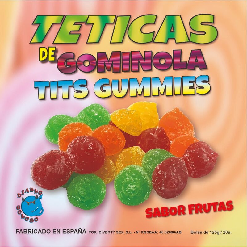 Diablo Goloso - Fruit Flavored Gummies Box, 6 Colors and Glitter, Made in Spain /Es/Pt/En/Fr/It/