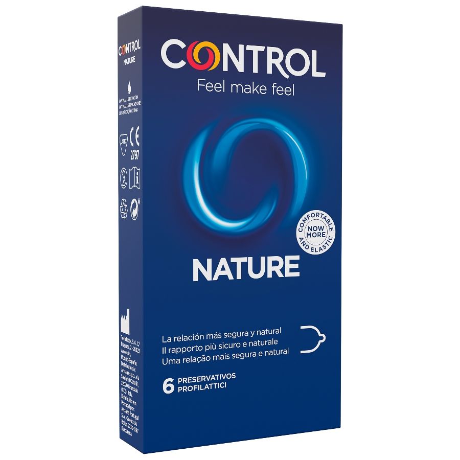 Control - Adapta Nature Condoms, 6 Pieces, Transparent, Natural Latex, Box of 6 Units