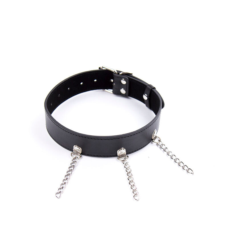 Ohmama Fetish - Fetish Ring Necklace, Faux Leather BDSM Accessory With Metal Chain