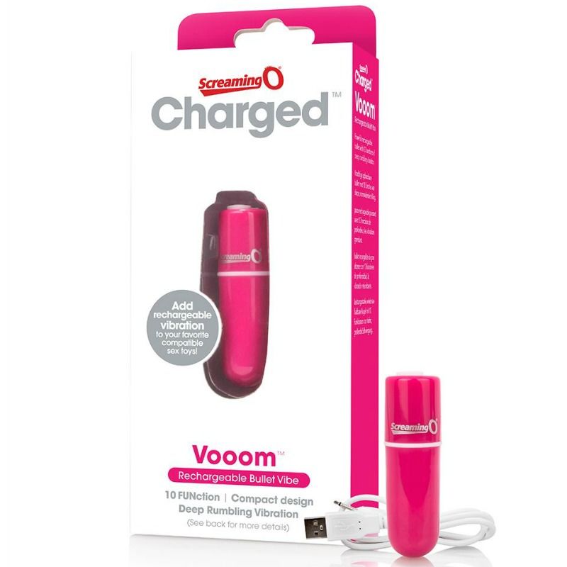 Screaming O Rechargeable Bullet Vibrator Vooom Pink - 10 Deep Vibration Functions, Waterproof, USB Rechargeable, Length 6cm