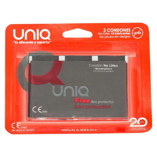 Uniq - Free Latex Free Condoms With Protection Ring, 3 Pieces