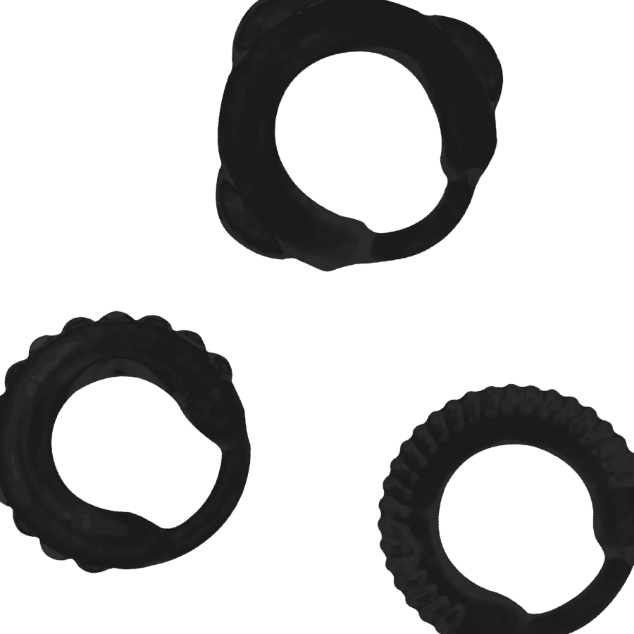 Addicted Toys C-Ring Set Black, Set of 3 Penis Rings, Various Measures, Prevents Premature Ejaculation