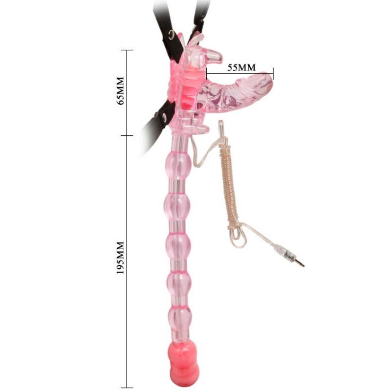 Baile Stimulating - Triple Vibrator Butterfly Strap, 7 Functions, Material: TPR, Remote Control, Elastic Straps, 3 AAA Batteries