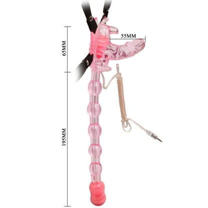 Baile Stimulating - Triple Vibrator Butterfly Strap, 7 Functions, Material: TPR, Remote Control, Elastic Straps, 3 AAA Batteries