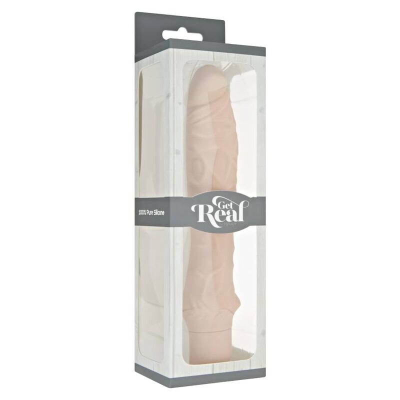 Get Real - Large Classic Natural Vibrator, 100% Silicone, 7 Vibration Functions, Generous Size, Water Resistant, Runs on 2 AA Batteries