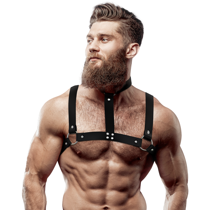 Fetish Submissive Attitude - Adjustable Eco Leather Chest Harness With Necklace For Men