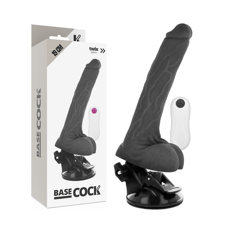 Basecock - Realistic Vibrator With Remote Control Black 19cm, 12 Vibration Modes, Silky TPE Material, Free Falatos