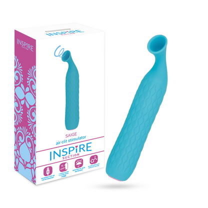 Inspire Suction - Saige Turquoise Suction Stimulator, Dimensions: 14.6 cm (total length), 2.9 cm (diameter), Material: Silicone, Submersible, Rechargeable, 1 Year Warranty