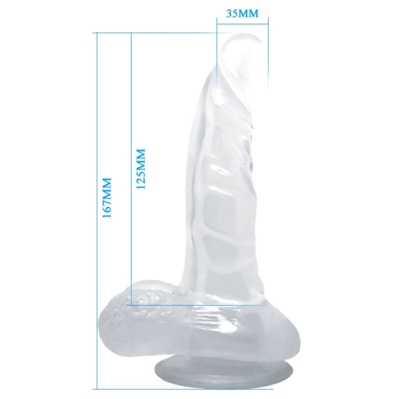 Baile Dildo-   Dildo Realist Cu Ventuză Și Testicule 16,7 Cm Transparent