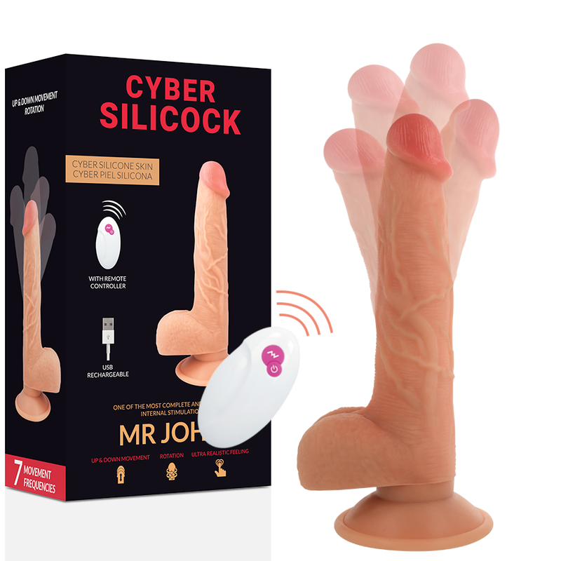 Cyber ​​Silicock - Mr. John with Remote Control, Rechargeable Realistic Vibrator, Dimensions: 23.88 cm total length, 16.5 cm insert length, 4.3 cm insert diameter