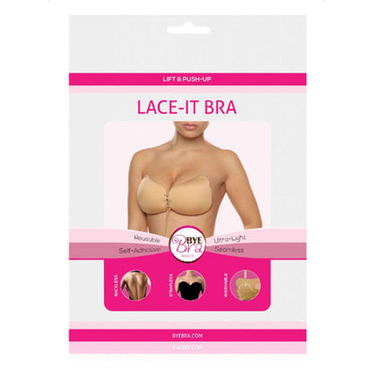 Bye Bra - C Cup Lace-It Bra In Black, Reusable, Self Adhesive, Seamless, Strapless, Push-up