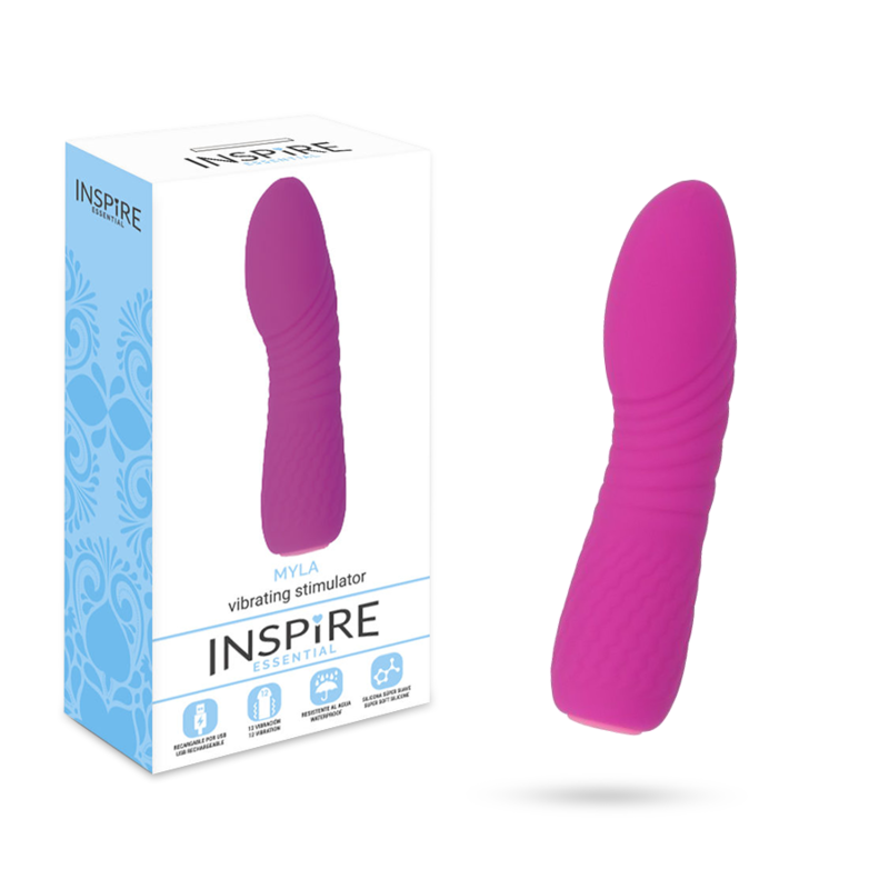 Inspire Essential - Myla Purple Rechargeable Vibrator, 11.8 cm, 12 Vibration Functions, Water Resistant, Hypoallergenic Silicone