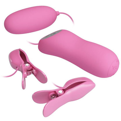 Pretty Love Flirtation - Pink Vibrating Egg and Nipple Clamps with Vibration and Electric Shock Functions