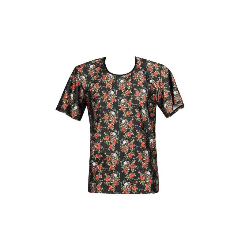 Anais Men - Roses &amp; Skulls Print Power T-Shirt, Size L