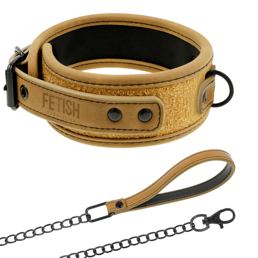 Fetish Submissive Origin - Vegan Leather, Neoprene and Nickel Free Metal Chain Collar and Handcuffs Set