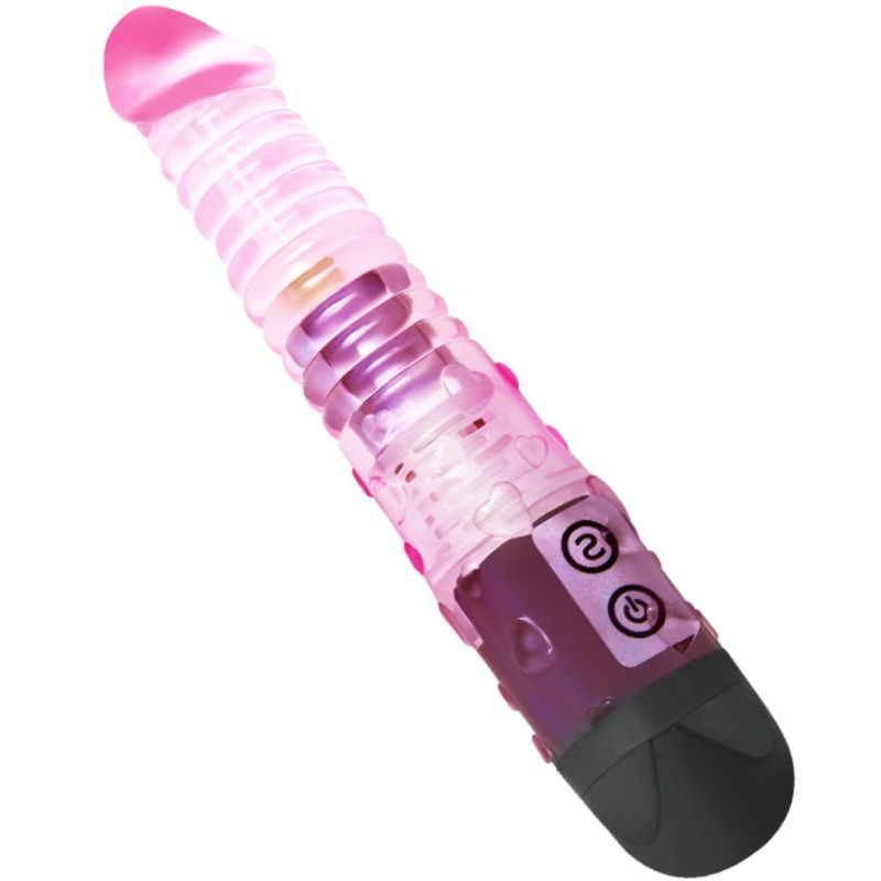 Baile Vibrators - Pink Multi-Climax Vibrator with 10 Functions, Ribbed Shaft, Water Resistant, TPR, 2AAA Batteries, Measurements: See Image