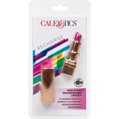 California Exotics - Hide &amp; Play Refillable Lipstick, Purple, 10 Vibration Modes, Total Size: 7.5cm