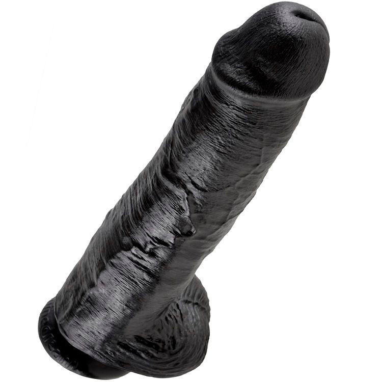 King Cock- Penis De 11" Negru Cu Bile 28 Cm