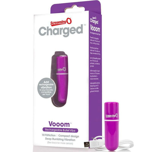 Screaming O Rechargeable Vibrating Bullet Vooom Purple - 10 Deep Vibration Functions, Waterproof, USB Rechargeable, 2 Year Warranty