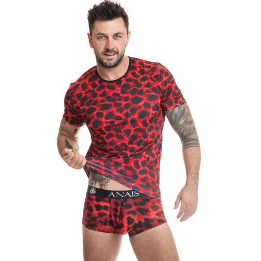 Anais Men - Savage M T-Shirt in Red Microfiber with Animal Print