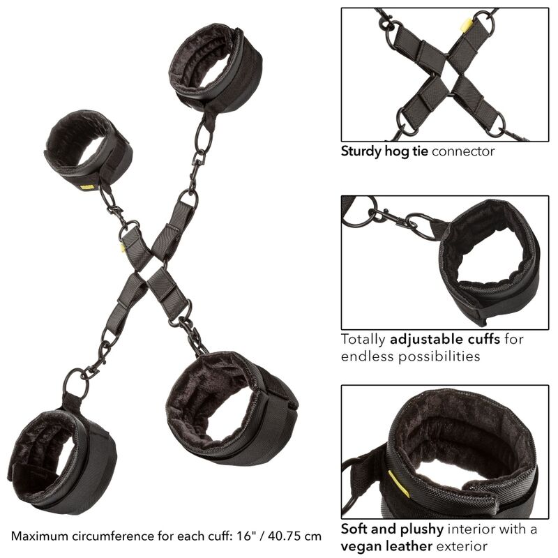 California Exotics - Boundless Hog Tie - BDSM Set with Handcuffs and Soft Padding in Vegan Leather, Fully Adjustable