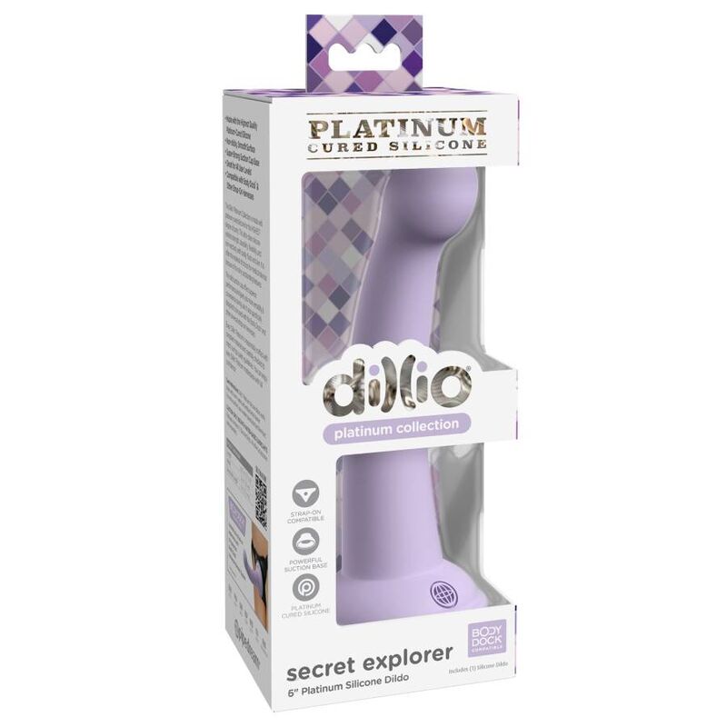 Dillio - Secret Explorer Dildo 15.24 cm Purple Silicone with Platinum