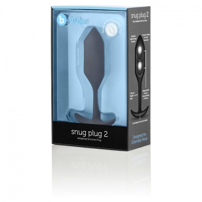 B-Vibe Snug Anal Plug 2 Black, Silicone Seamless, Weight 114g, Ergonomic Shape, Water Resistant