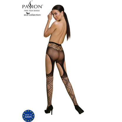 Passion Woman Garter &amp; Stock - Bodystocking Eco S005 Black from the Eco Collection