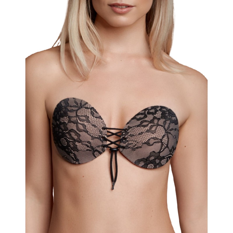 Bye Bra - Lace Round Bra Size D, Reusable, Strapless, Backless, Enhanced Neckline