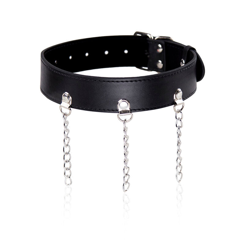 Ohmama Fetish - Fetish Ring Necklace, Faux Leather BDSM Accessory With Metal Chain