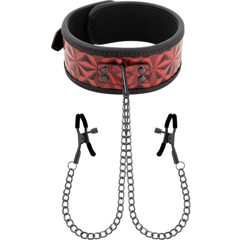 Begme Red Edition - Red Collar with Nipple Clips and Neoprene Liner, Adjustable