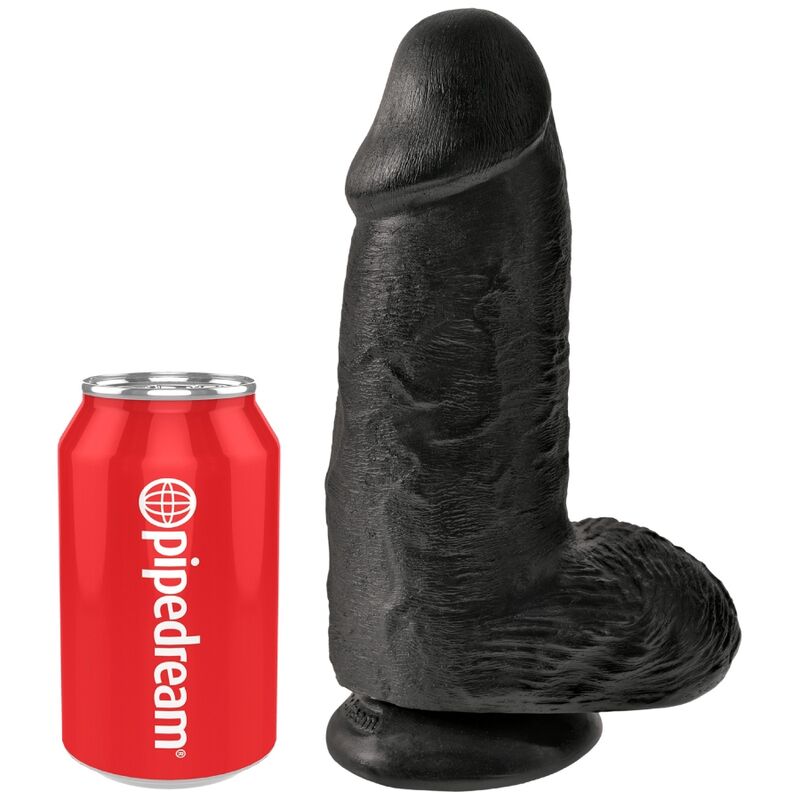 King Cock - Chubby Realistic Penis 23 Cm Black with Suction Cup, High Quality PVC