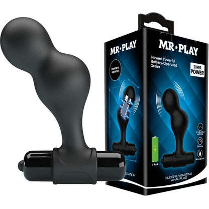 Mr Play - Vibrating Anal Plug with 10 Functions and Black Silicone - Package Size: 175*100*80