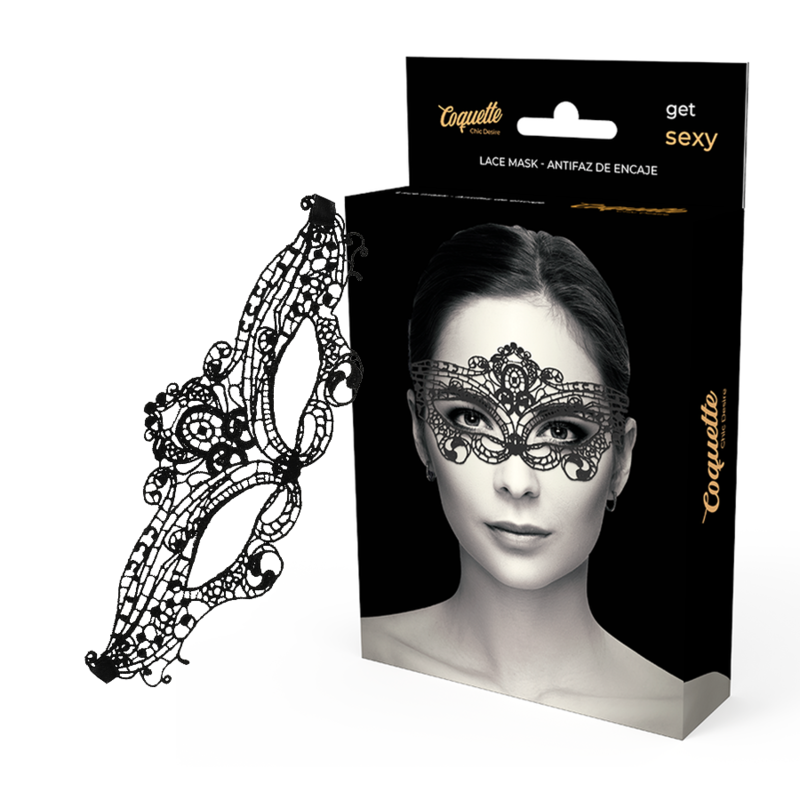 Coquette Accessories - Fine Black Lace Eye Mask With Elegance Design