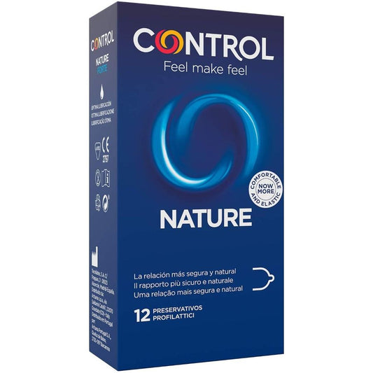 Control - Adapta Nature Condoms, 12 Pieces, Transparent, Natural Latex, Box of 12 Units