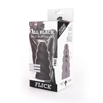 All Black - Flick Spiral Masturbator with Unique Texture, 17 cm, Safe TPR Material