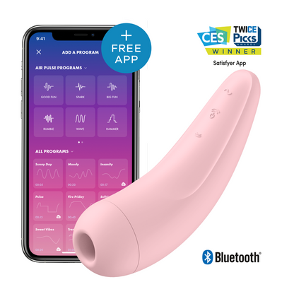 Satisfyer Connect - Curvy 2+ Pink Clitoral Vibrator with Pressure Waves and Vibrations, Medical Silicone, Rechargeable, Water Resistant