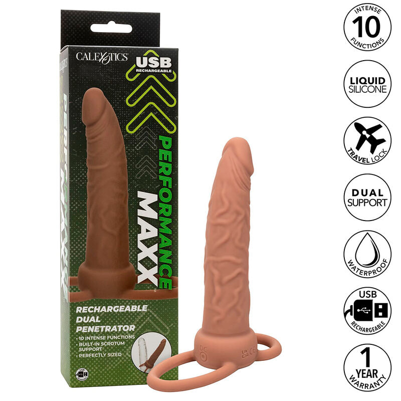 Calexotics- Performanță Maxx Reîncărcabilă Penetrator Dublu Piele Maro